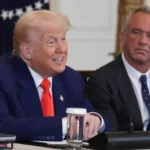 President Donald Trump and HHS Secretary Robert F. Kennedy Jr. at a White House health policy event, May 2025