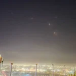 Interceptor missiles lighting up the night sky over Doha, Qatar, during Iranian missile strike