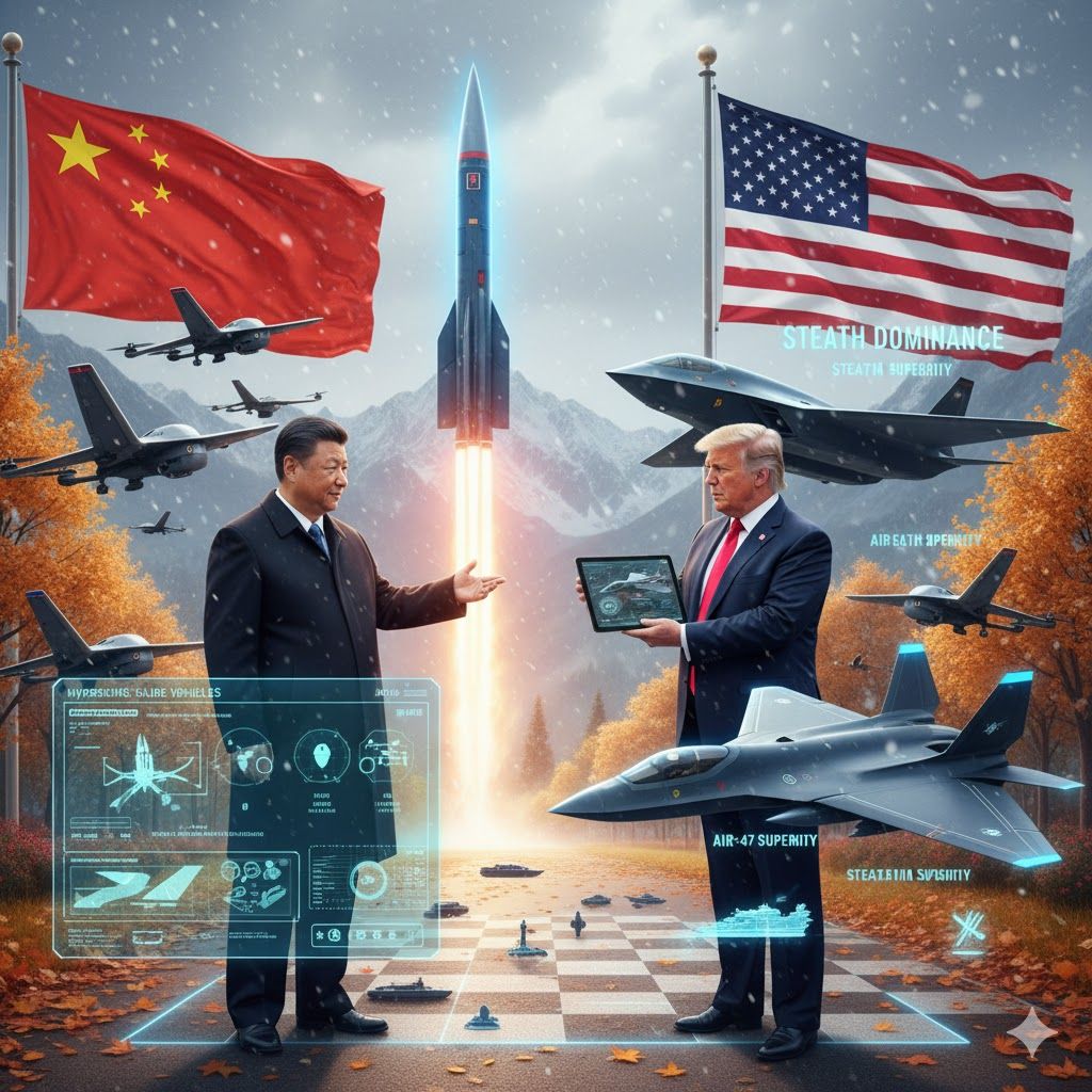 Illustration of US and China flags with economic graphs and geopolitical maps, symbolizing bilateral trade truce and tensions in 2026.