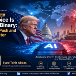 Strategic analysis graphic illustrating the U.S.–China artificial intelligence competition, showing diverging technology pathways and pressure on third countries to choose alignment.